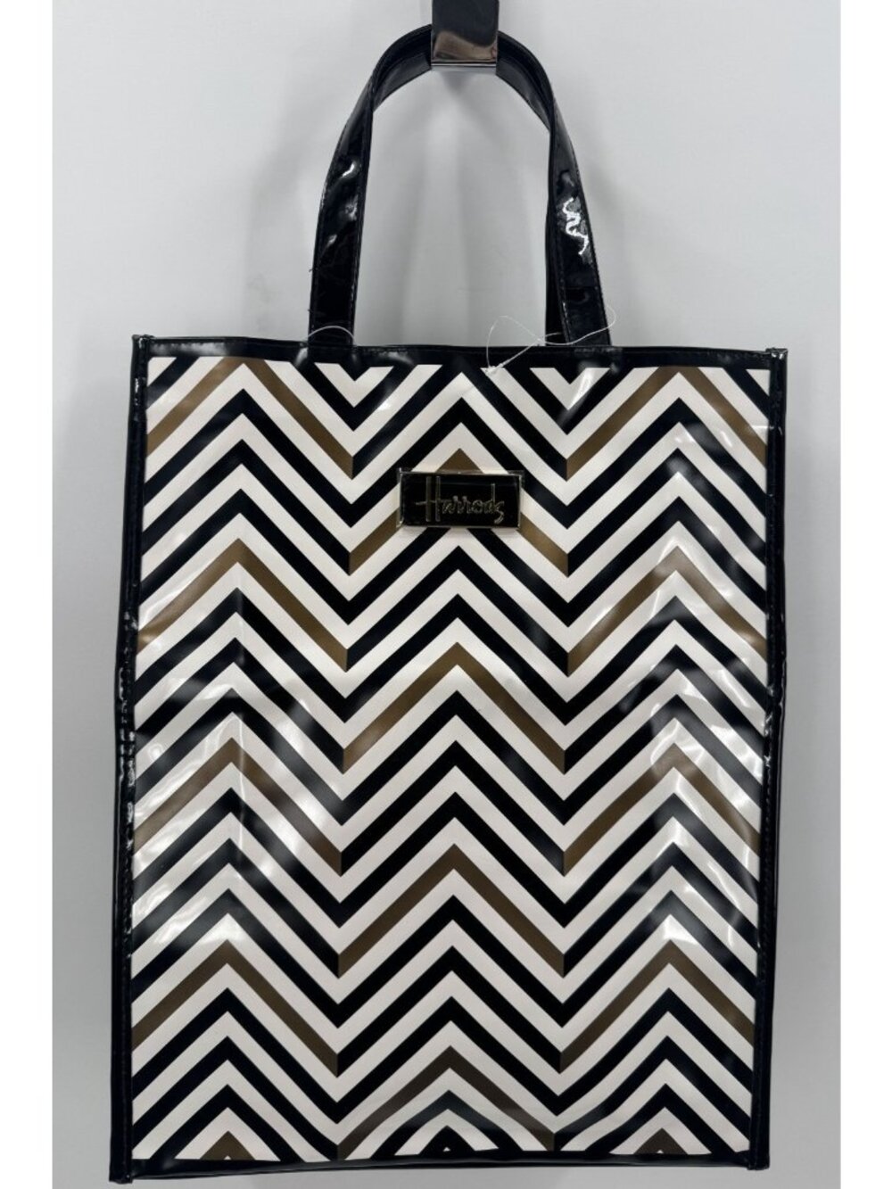 Vintage Harrods Zigzag Stripe Limited Edition Black White PVC Tote Bag Handbag